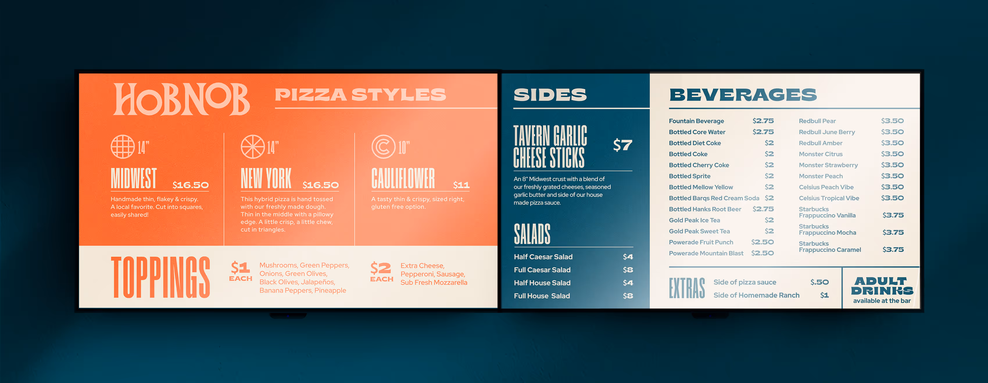 HobNob Pizza menu boards