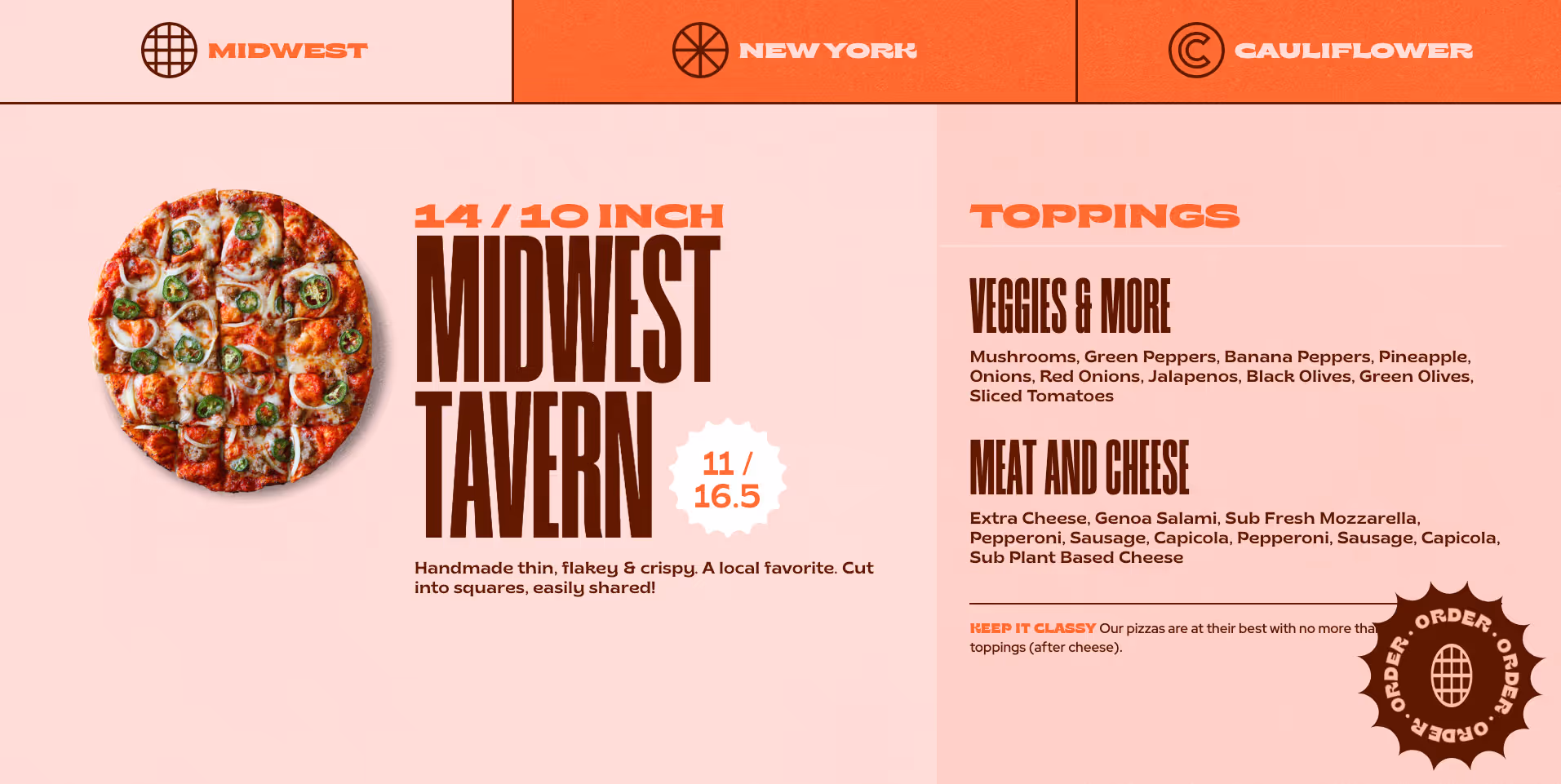 Hobnob pizza website menu