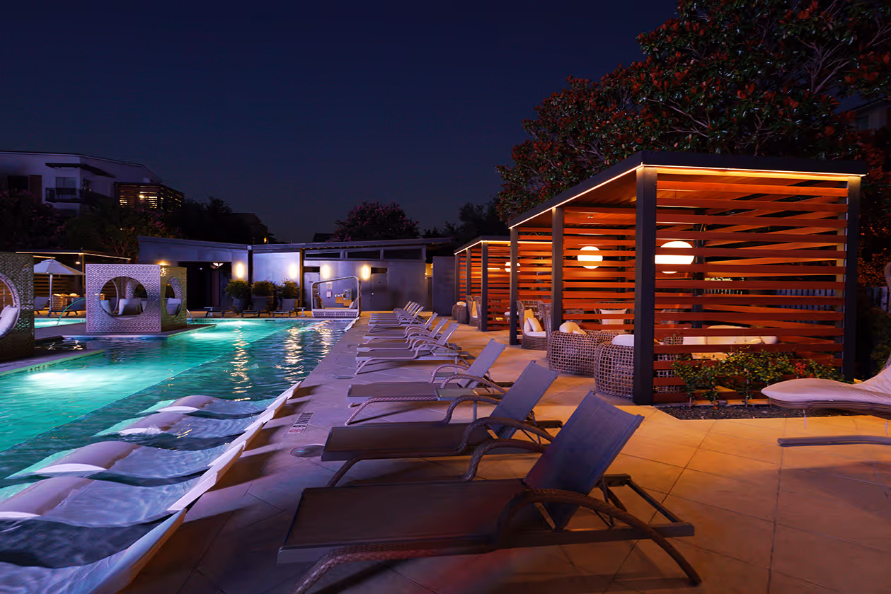 LED lighting under pergola at night