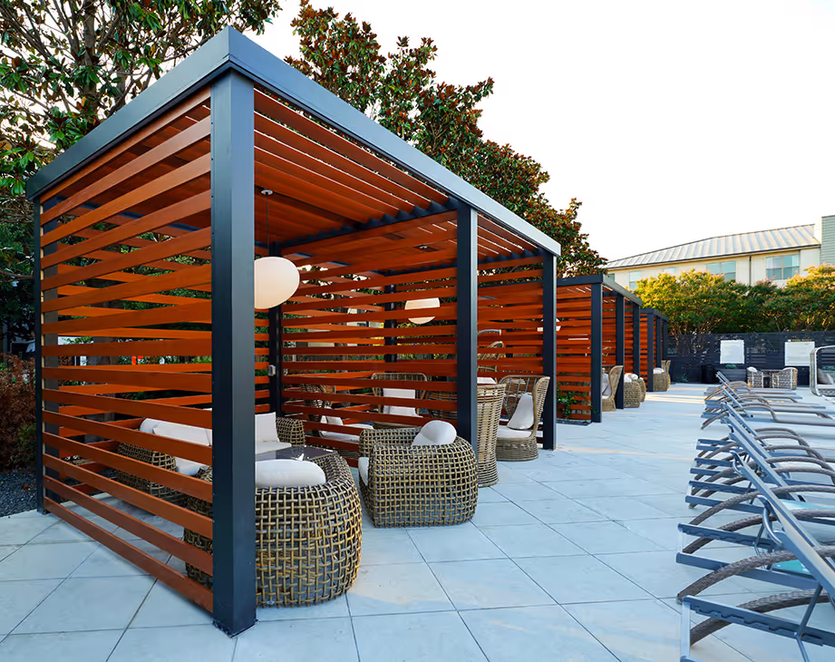Pergola shading outdoor dining set
