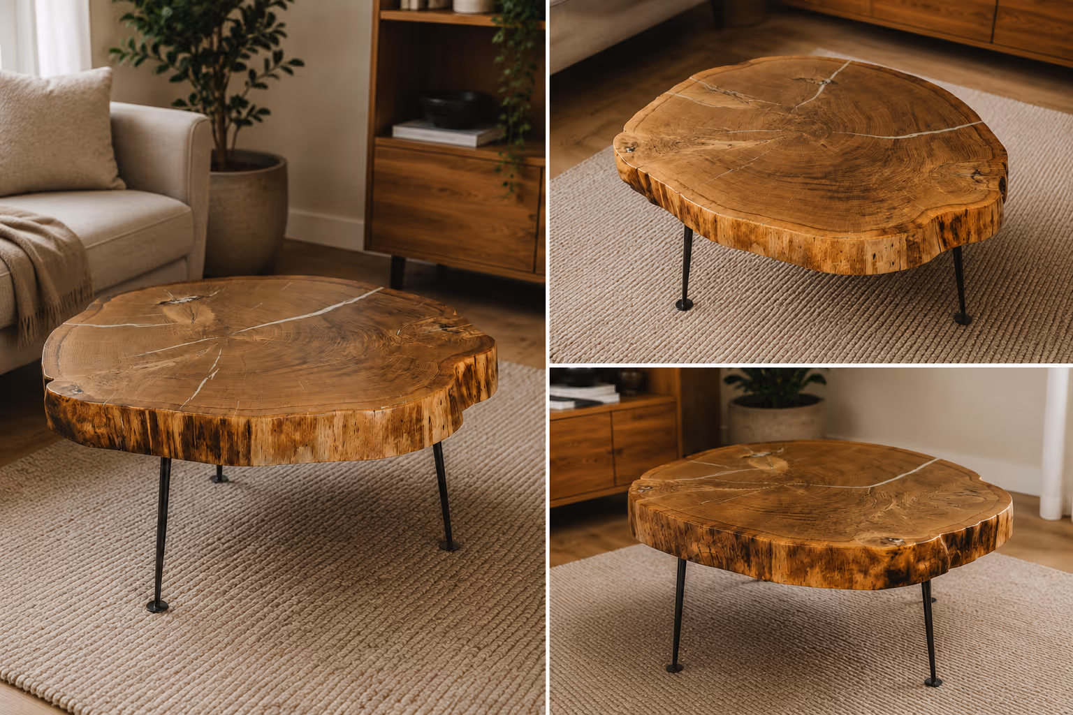 Couchtisch aus massiver Eichen-Baumscheibe mit Epoxidharz