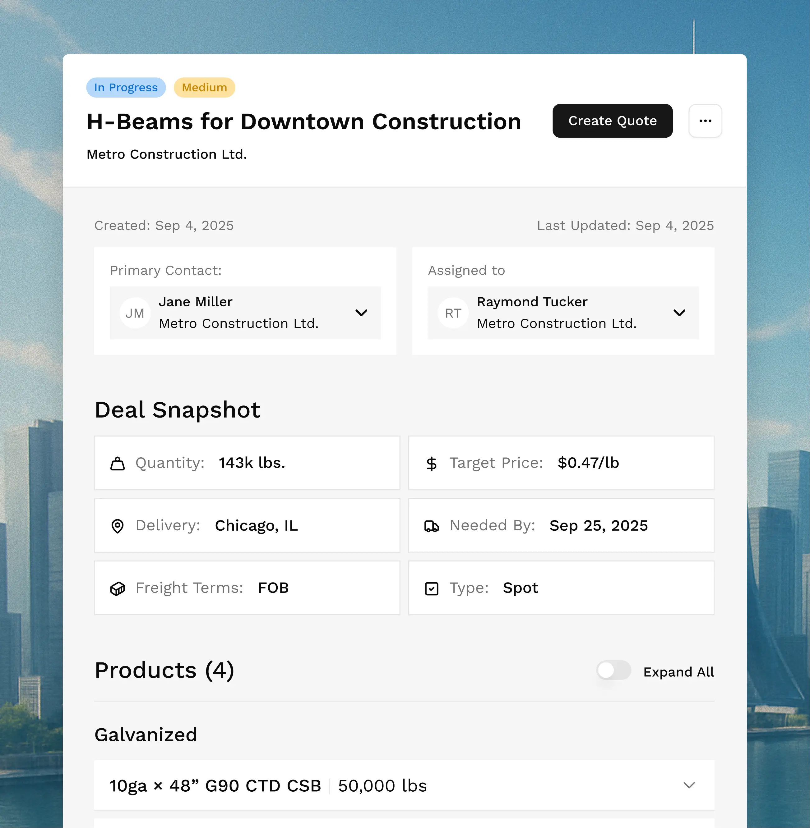 A screen view of CRM features that allow steel sales teams to eliminate the noise from their daily routine and focus on what matters.
