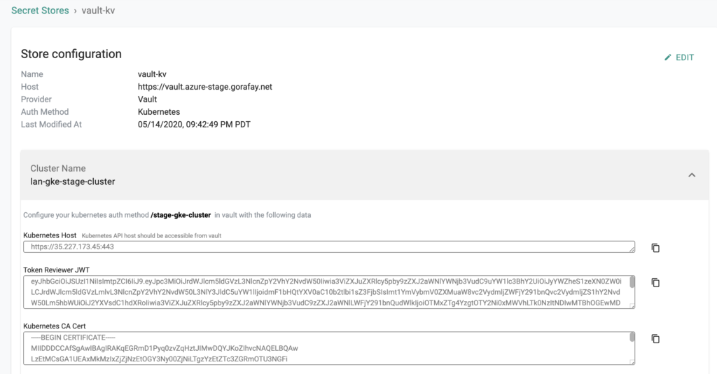 Vault integration configuration