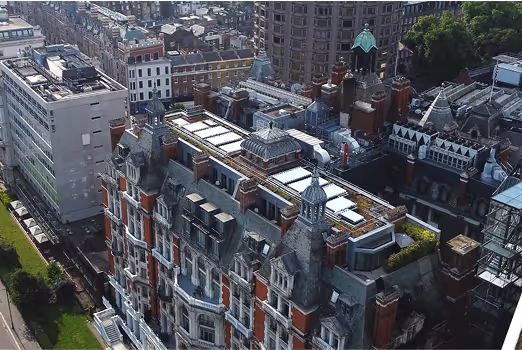 Ariel shot of Mandarin Oriental, Hyde Park, London.