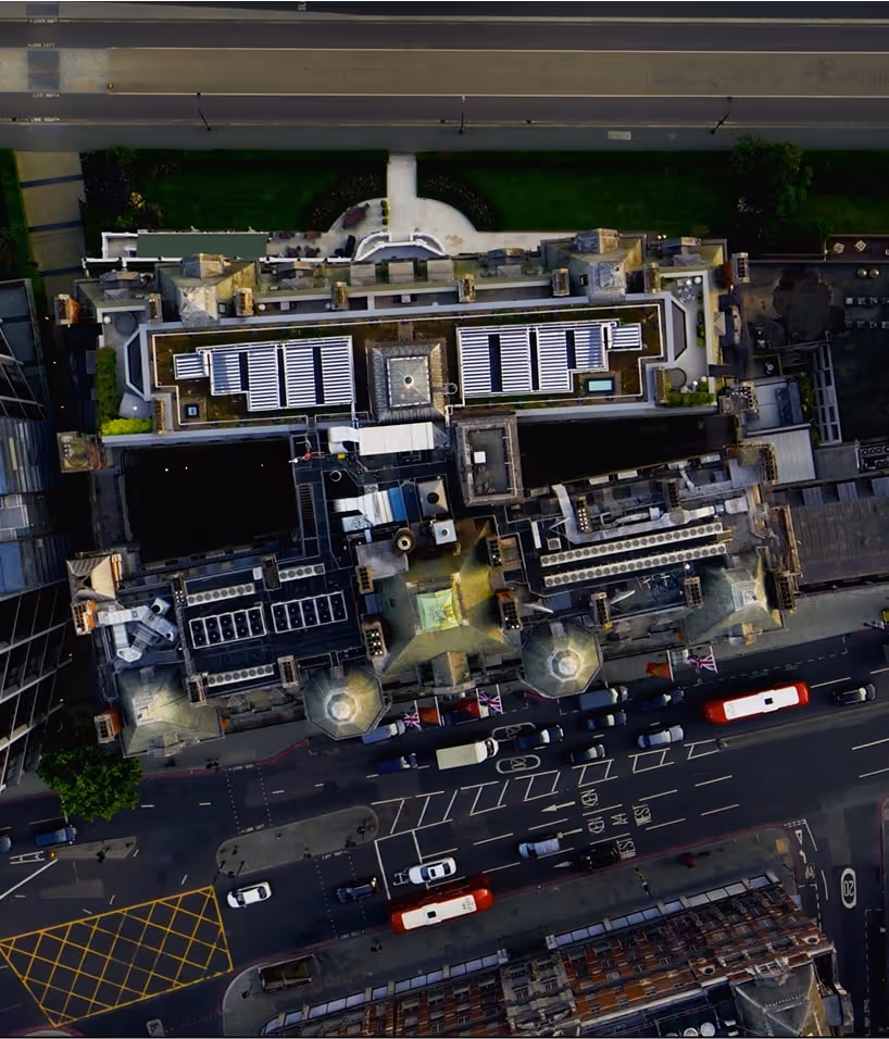 Ariel shot of Mandarin Oriental hotel.