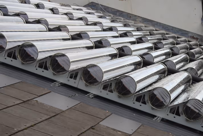 Close up of Virtu solar thermal collectors on pitched roof.