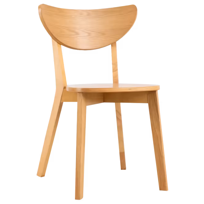 Light wooden chair with a curved backrest and four straight legs.
