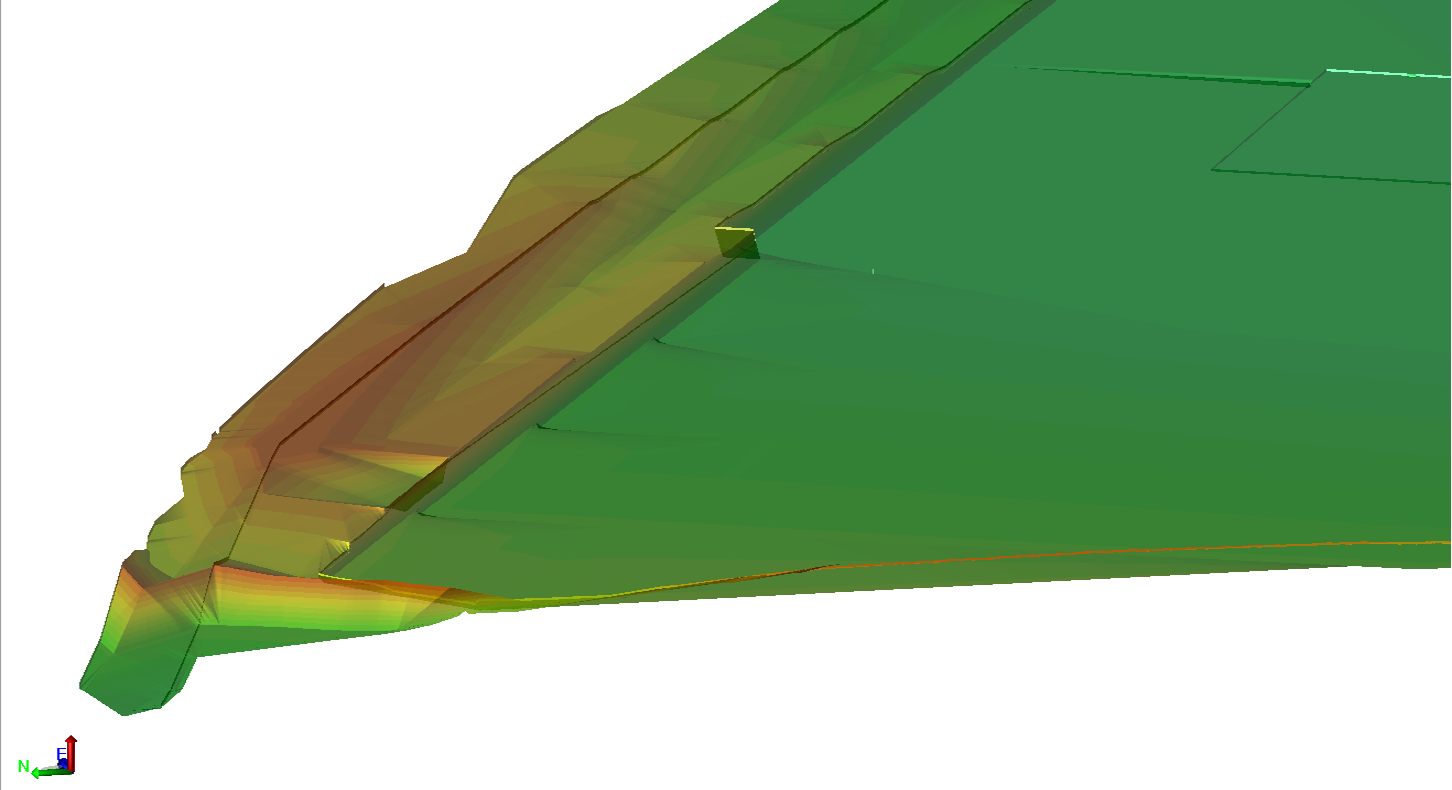 3D aerodynamic simulation visualization of an aircraft wingtip showing airflow and pressure distribution with color gradients.