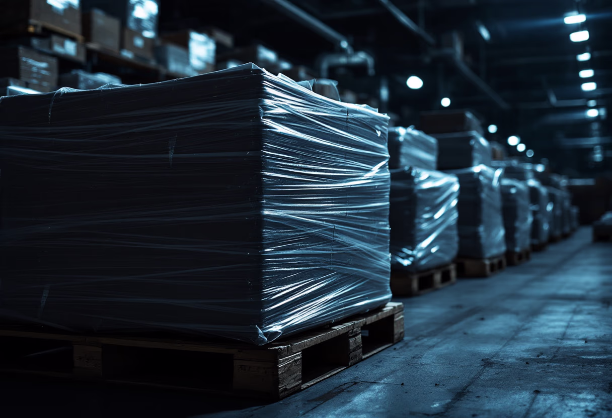 image of a palette of finished goods in a production plant