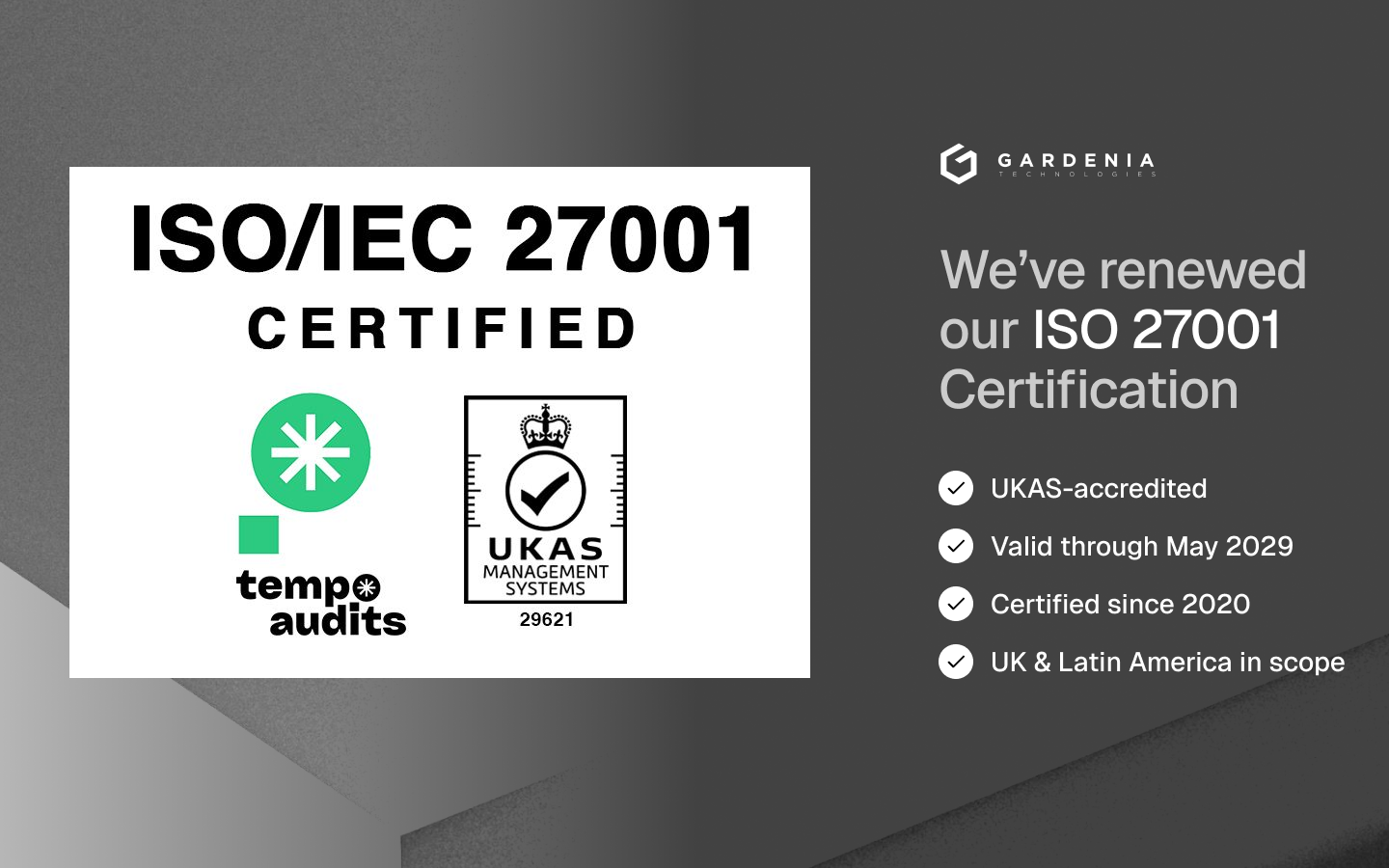 Gardenia Technologies ISO 27001 Certification Badge