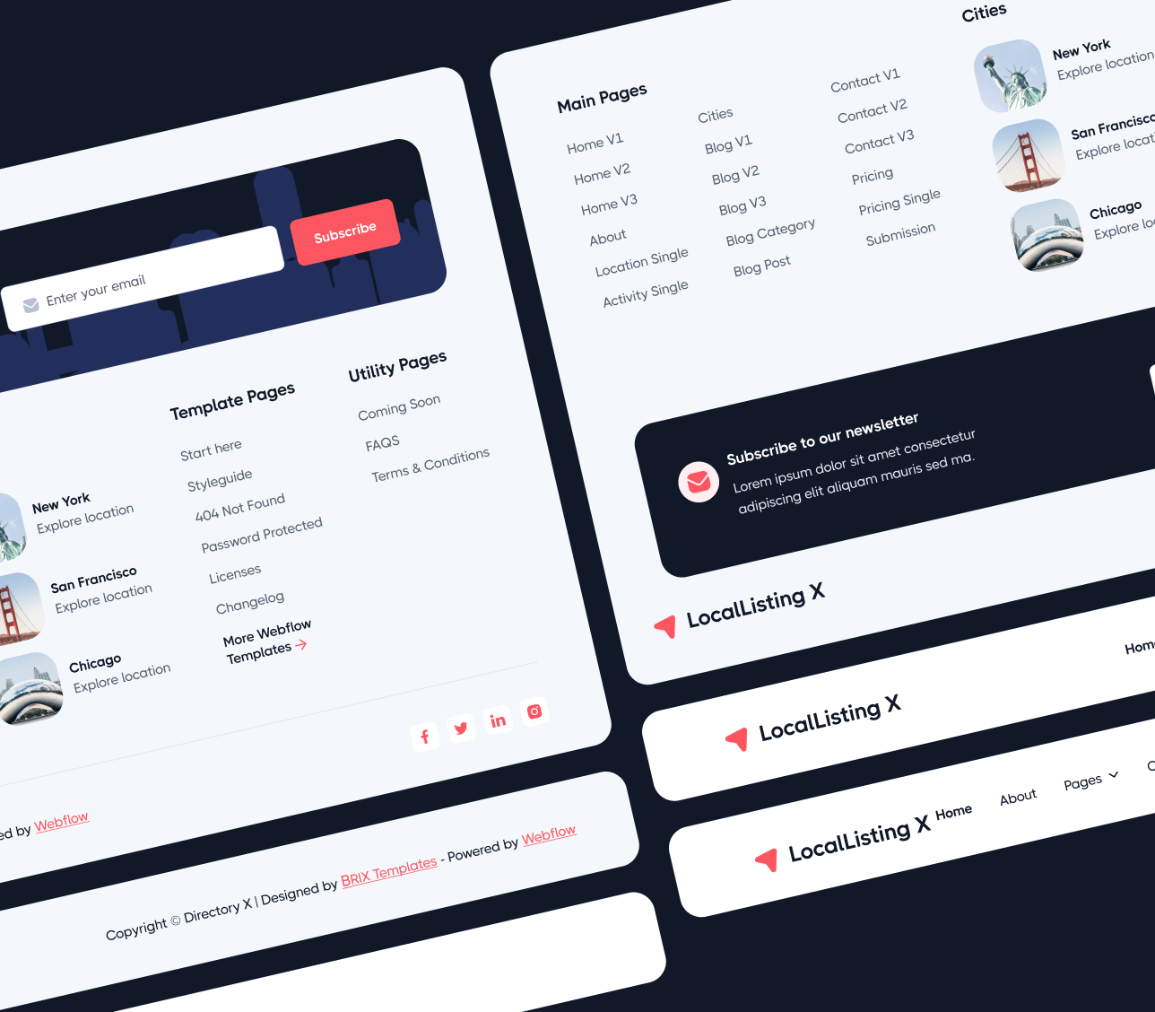 LocalListing X - 3 Headers And Footers Included - Webflow Template