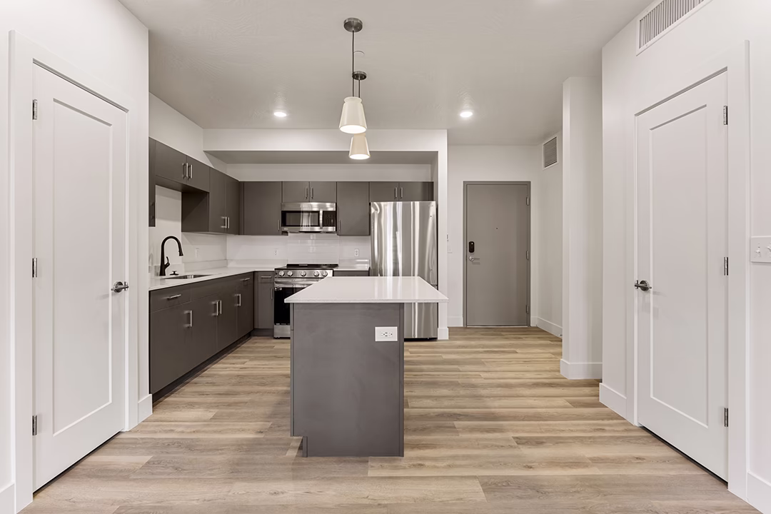 Modern 1 bedroom apartment interior at Ascesa Court in St. George, Utah.