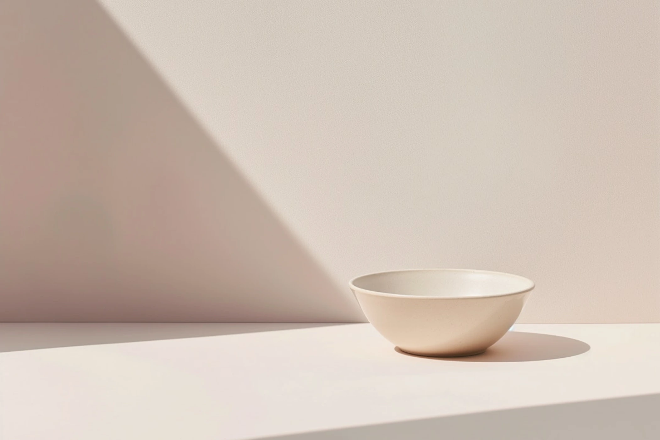 Bol blanc simple posé sur une surface claire avec une ombre douce en arrière-plan.