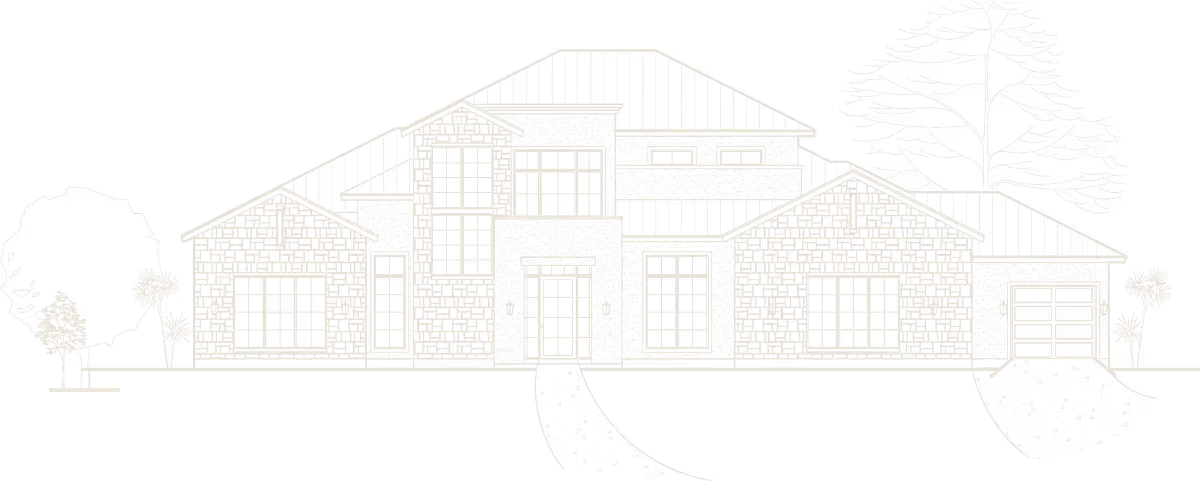 Architectural blueprint of a large stone and wood residential house