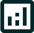 Bar chart icon with three vertical bars of varying heights inside a rounded square.