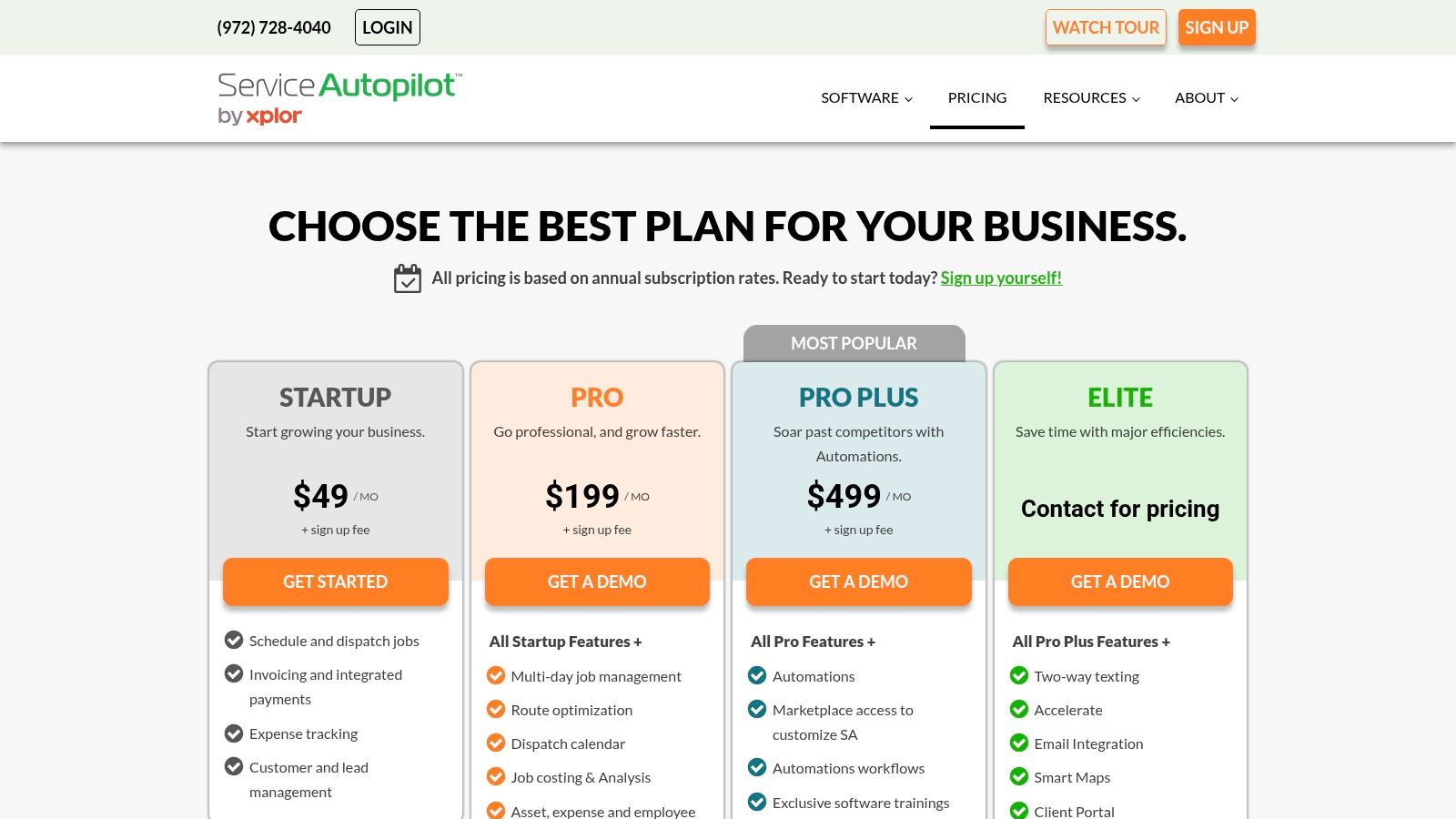 Service Autopilot pricing table