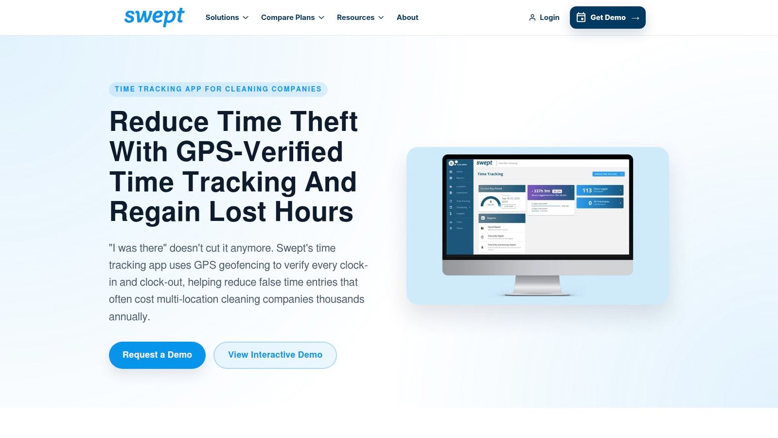 Swept time tracking and clock in app interface