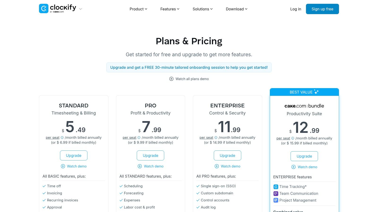 Clockify pricing plans