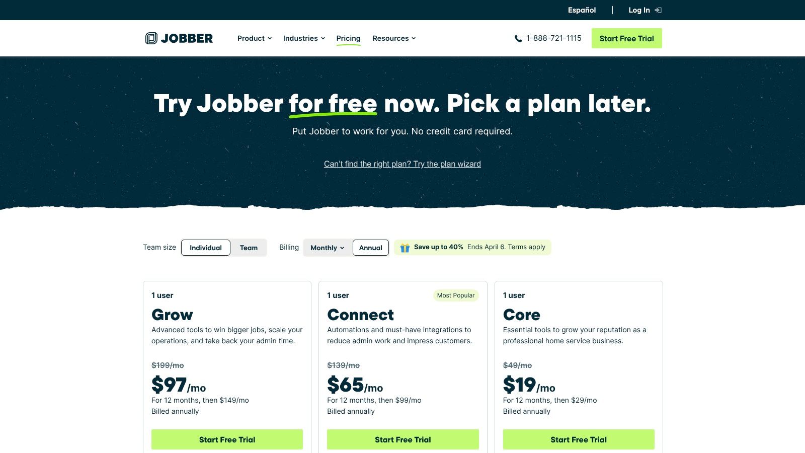 Jobber clock in app pricing plans