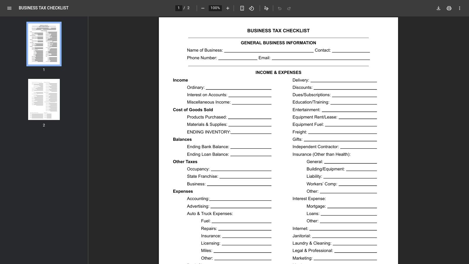 ITA Group (ITA Business Advisors), Business Tax Checklist (PDF)