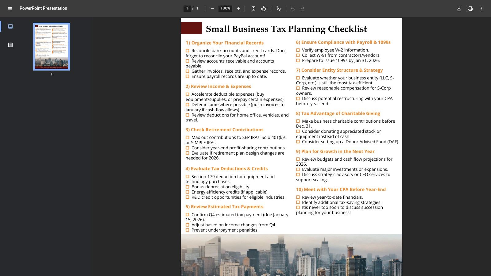 Beckley & Associates, Small Business Tax Planning Checklist (PDF)