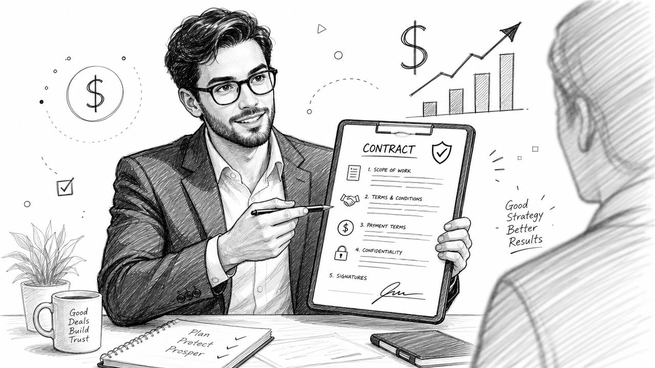 A professional businessman holding a contract, illustrating business agreement concepts and professional services strategy.