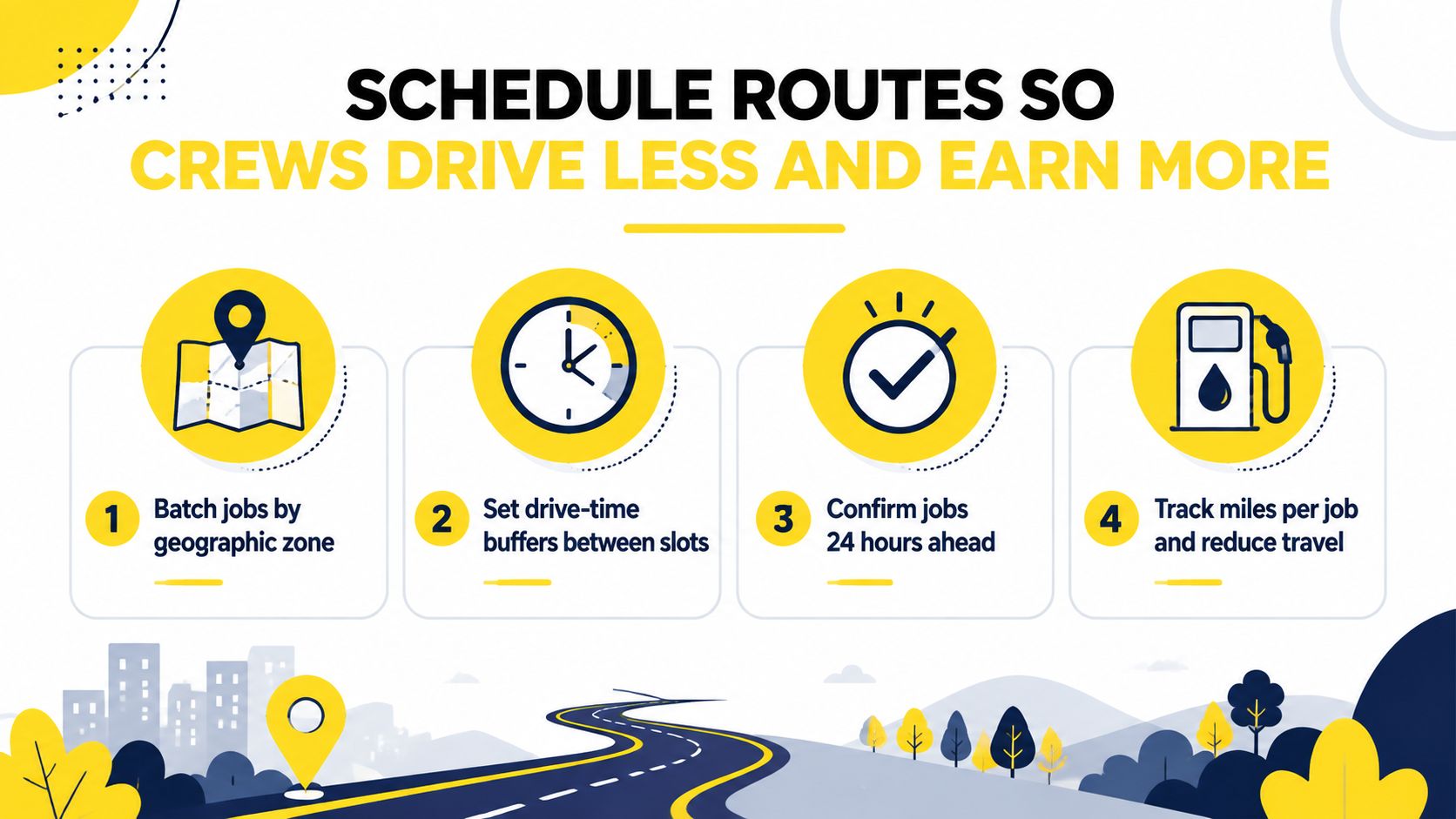 An infographic showing four steps for scheduling routes to improve efficiency for field service crews.