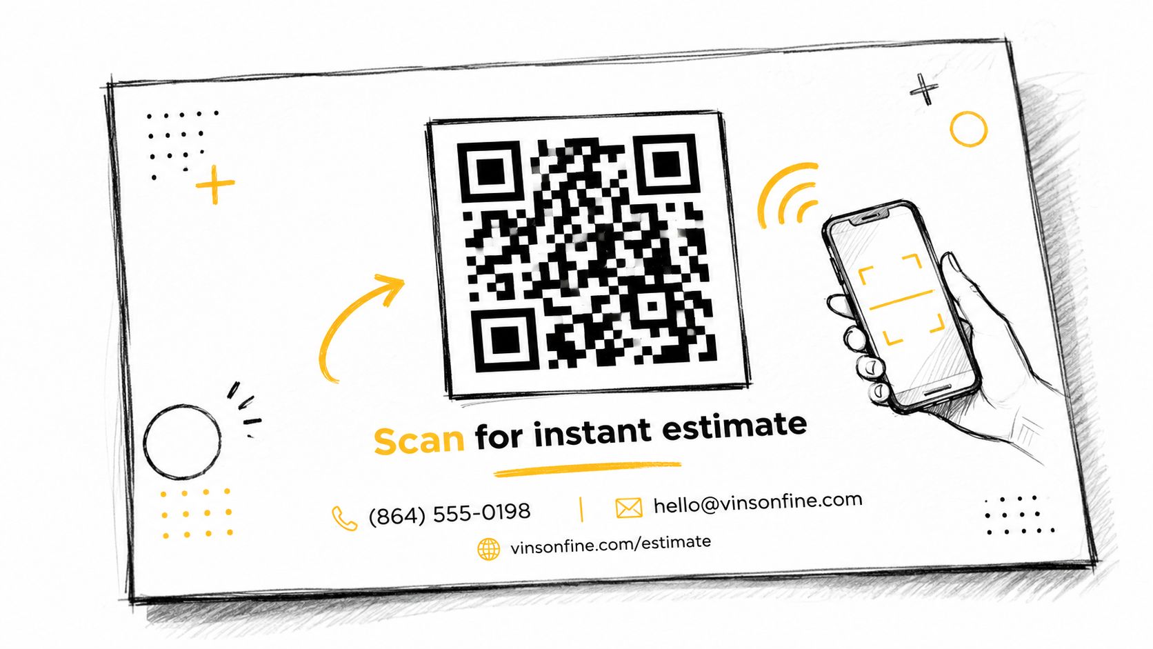 A creative business card for a cleaning company featuring a QR code for an instant estimate.