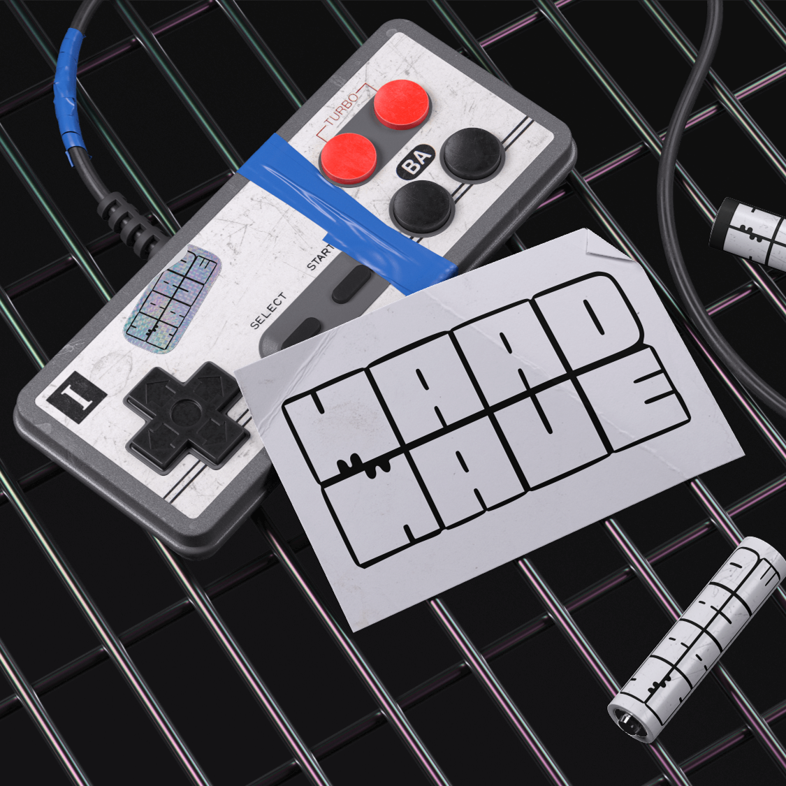 Image of Maad Wave graphics, image of stickers and and game toy.