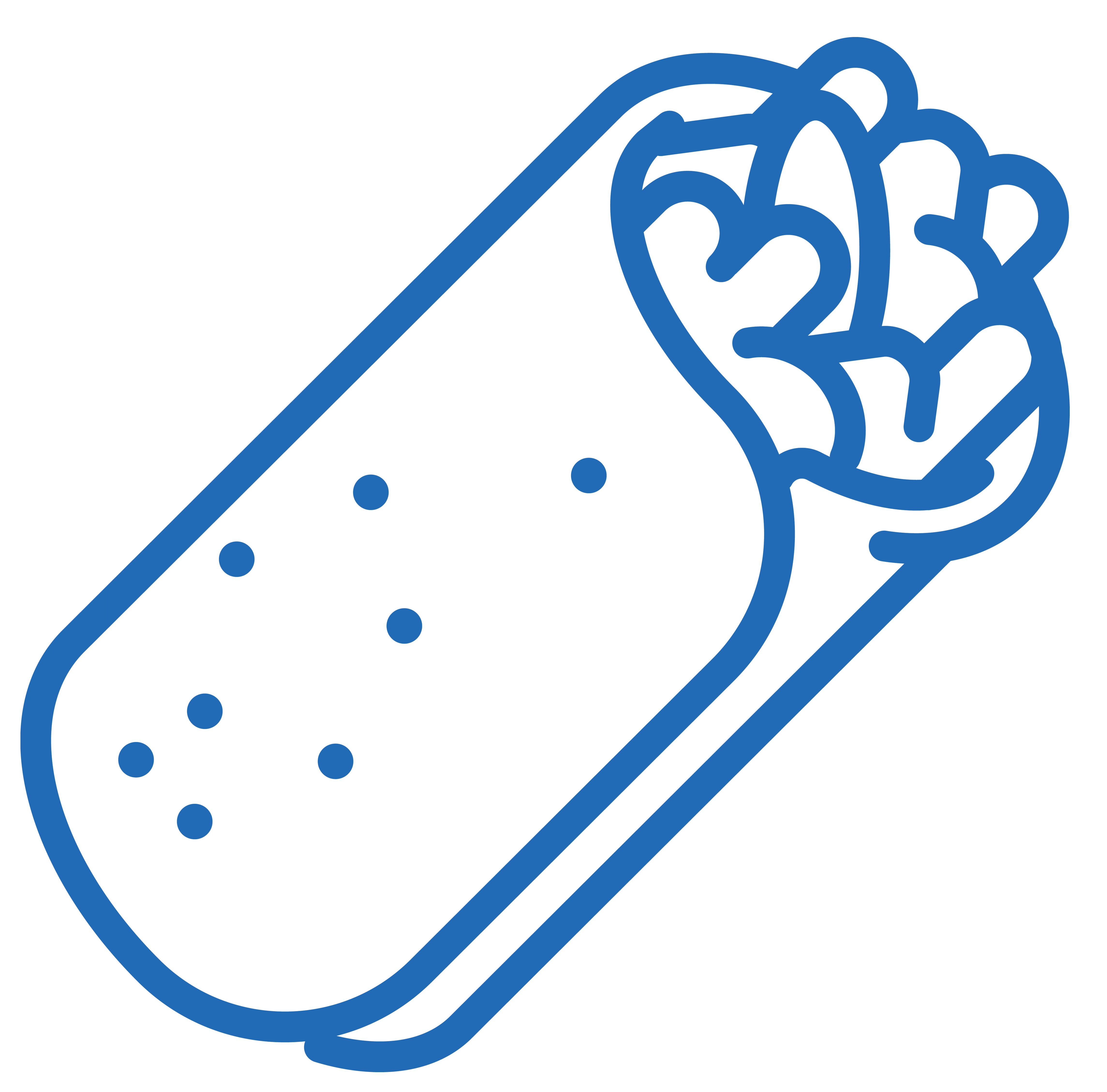 Blue line icon of a burrito with visible filling for the amigos careers page under college program.