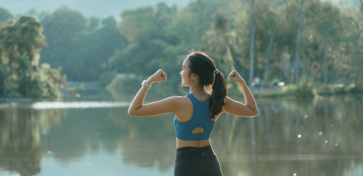 woman by lake stock image