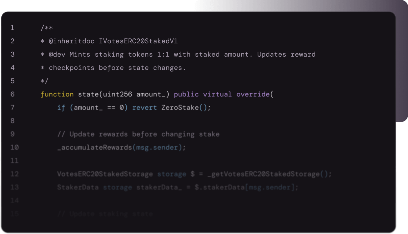 An IDE showing code with smart contract instructions