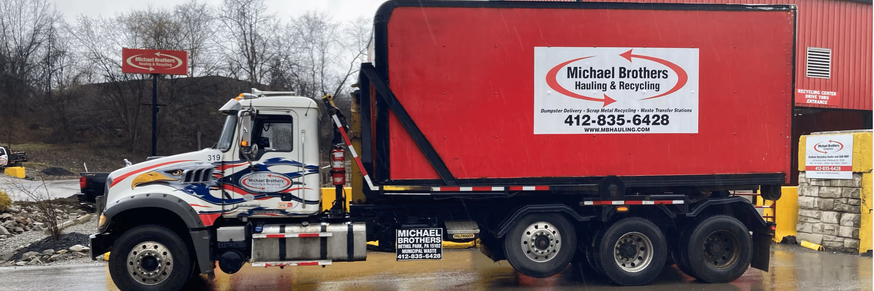 About Us Truck with Dumpster