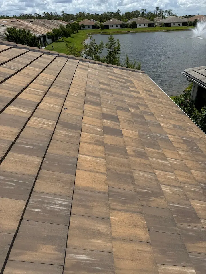 Tile roof repair in Naples FL showing repair work in progress by Rectangle Roofing