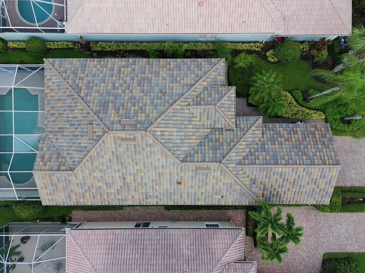 New concrete barrel tile roof after replacement