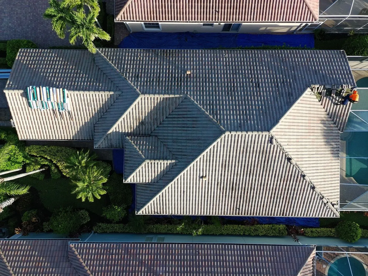 Original concrete barrel tile roof before replacement