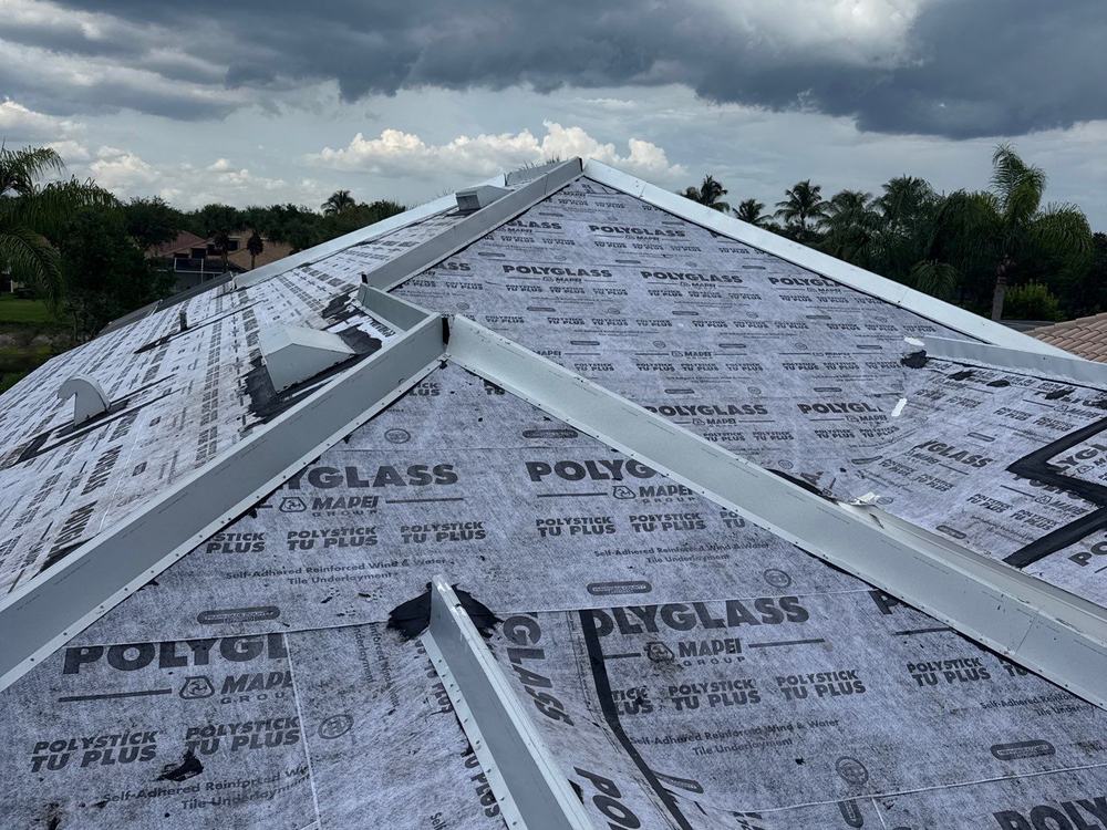 Polyglass tile underlayment installed across the roof