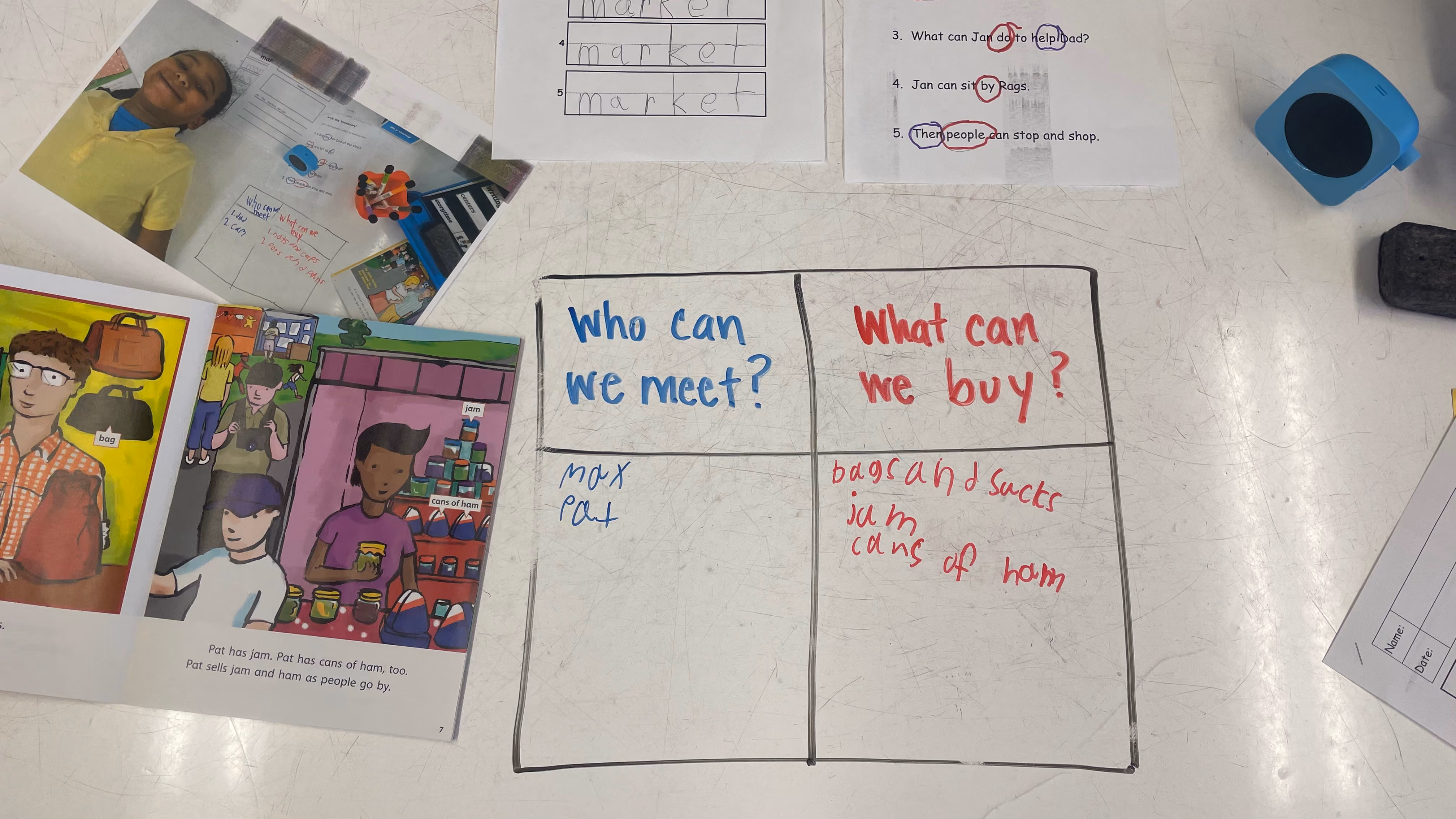 Student reading activity worksheet with story and chart