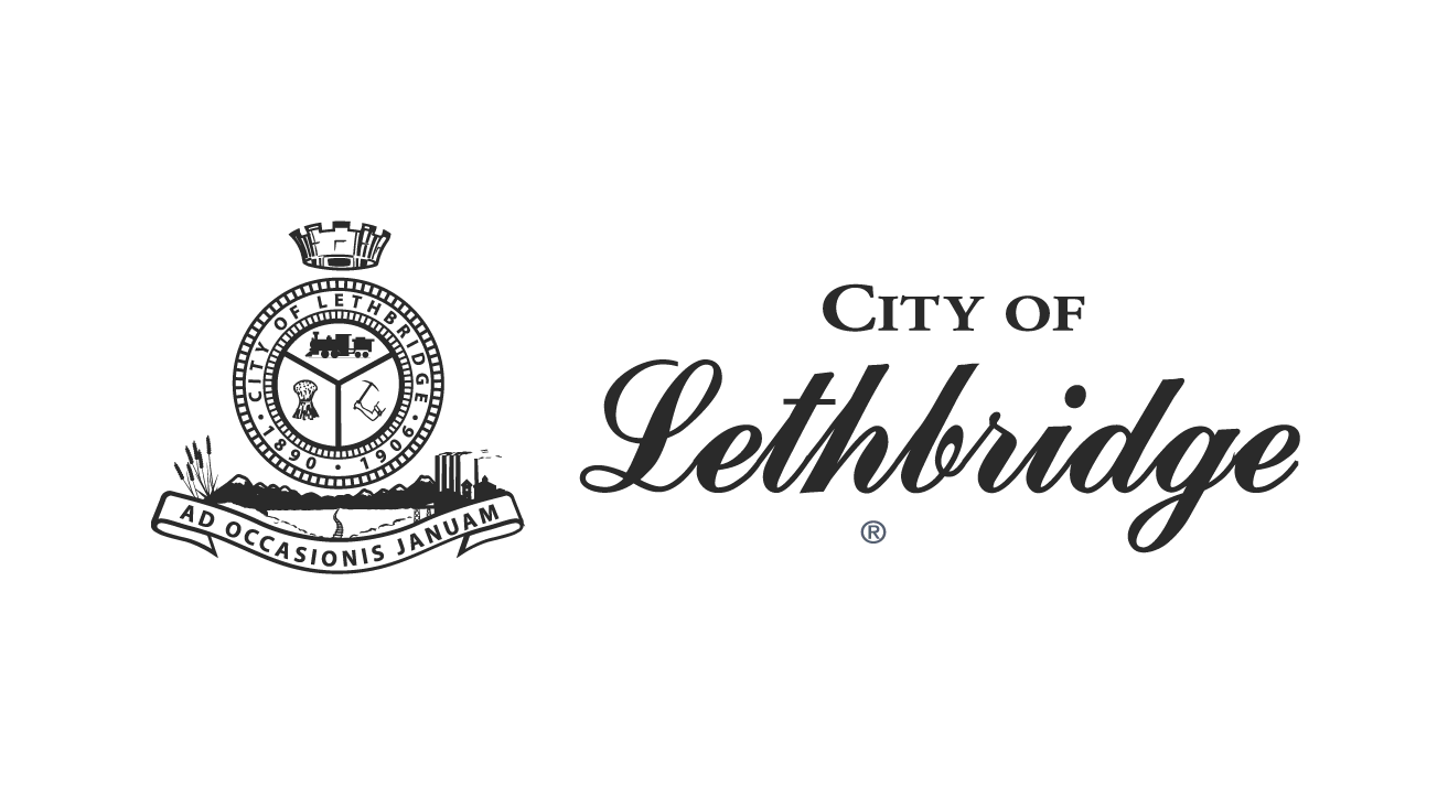 City of Lethbridge logo with text 'City of Lethbridge' in script font and a circular emblem with a clock tower.
