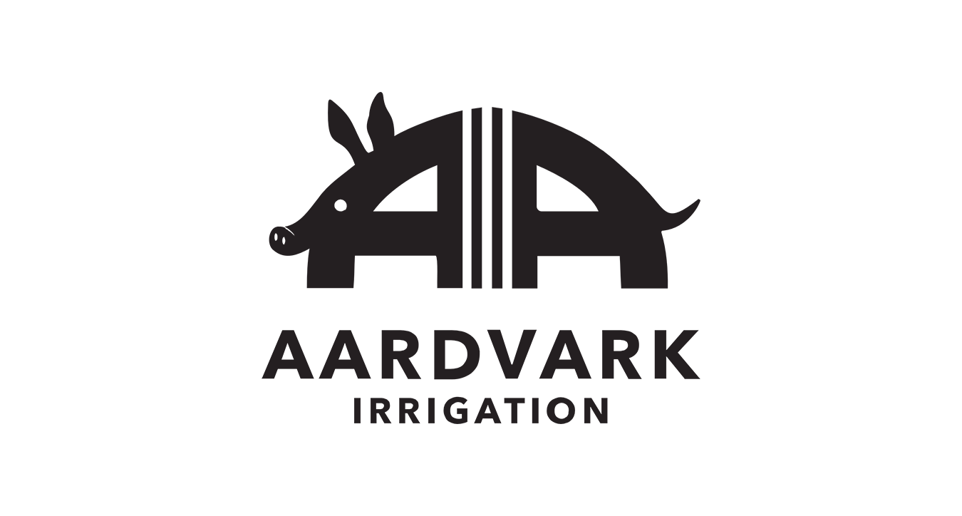 Logo with stylized aardvark and text 'Aardvark Irrigation' below it.