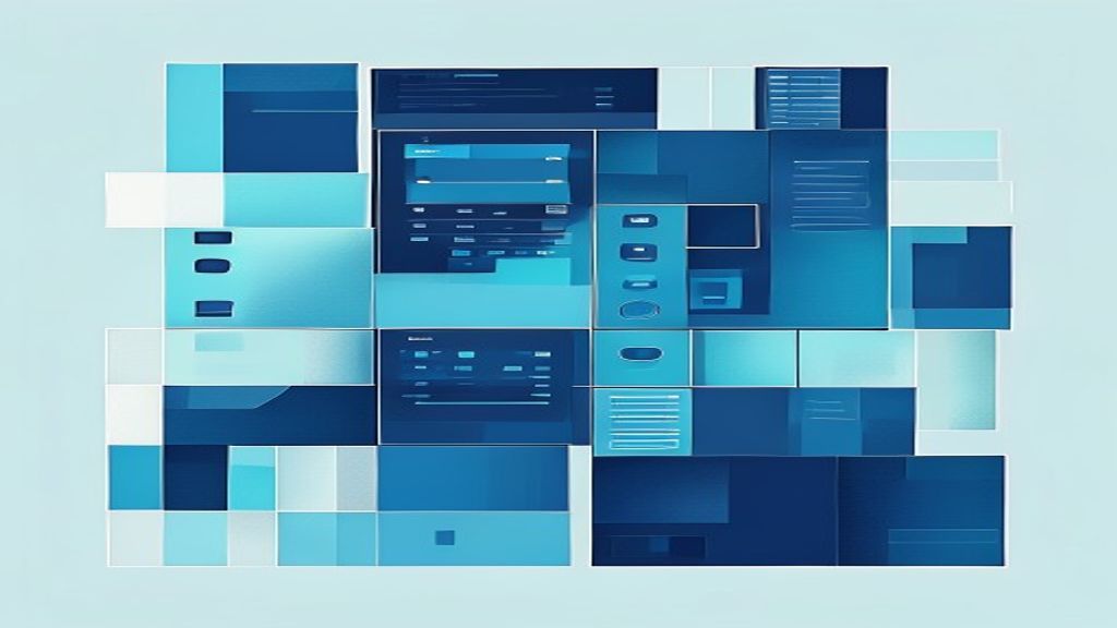Abstract illustration of modular blocks assembling into a software dashboard, representing building custom internal tools versus buying SaaS