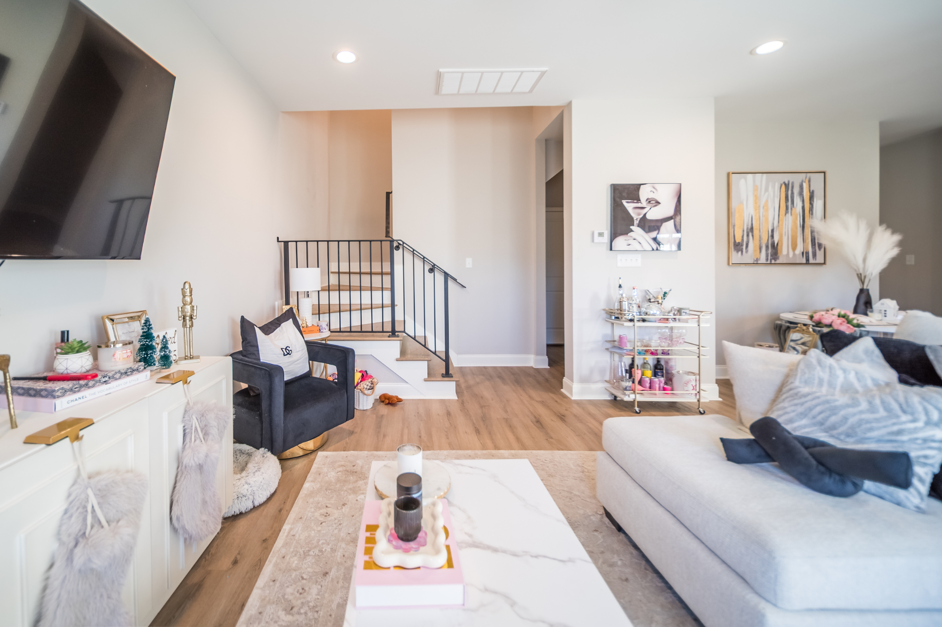 Furnished living area with tv and sofa