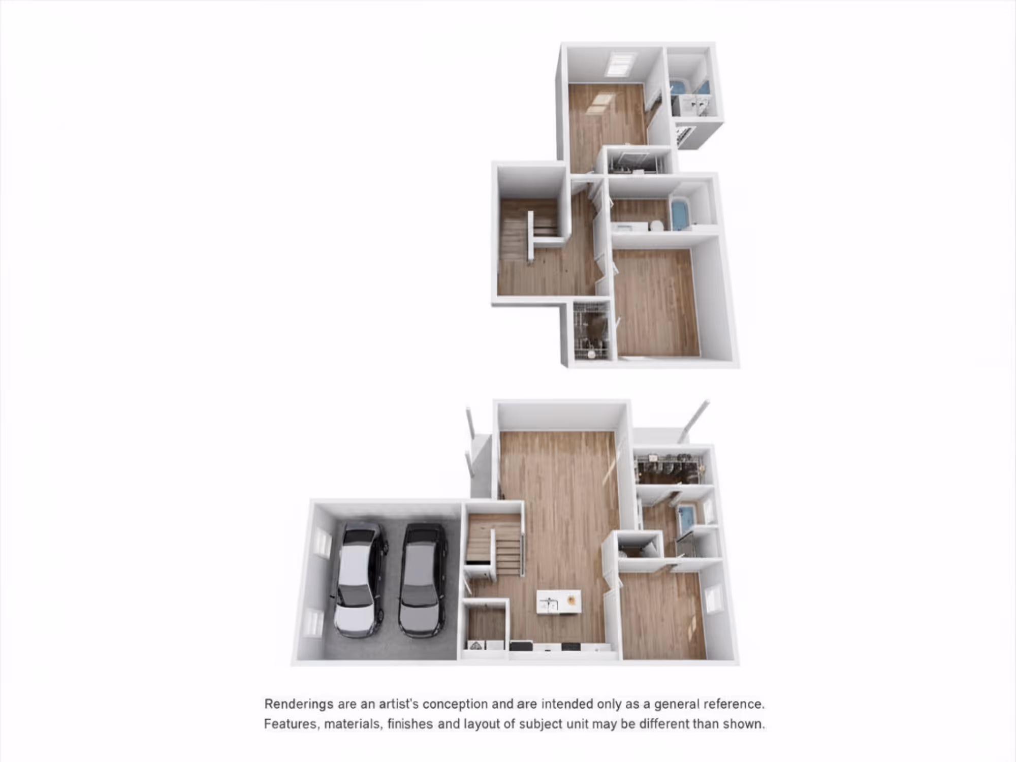The Chandler floor plan: 3-bedroom, 3-bath townhome with 2-car garage and open kitchen