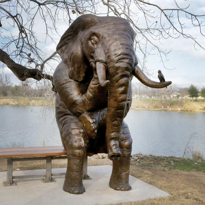 Wise Elephant (African Elephant) — public sculpture on the Waco Sculpture Zoo trail