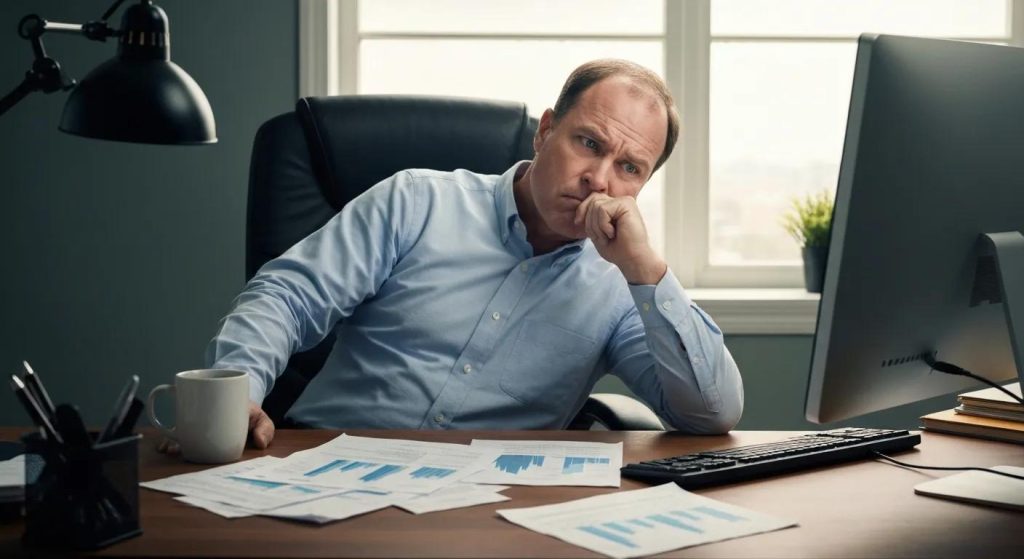 A property manager looking stressed while navigating AppFolio bookkeeping challenges