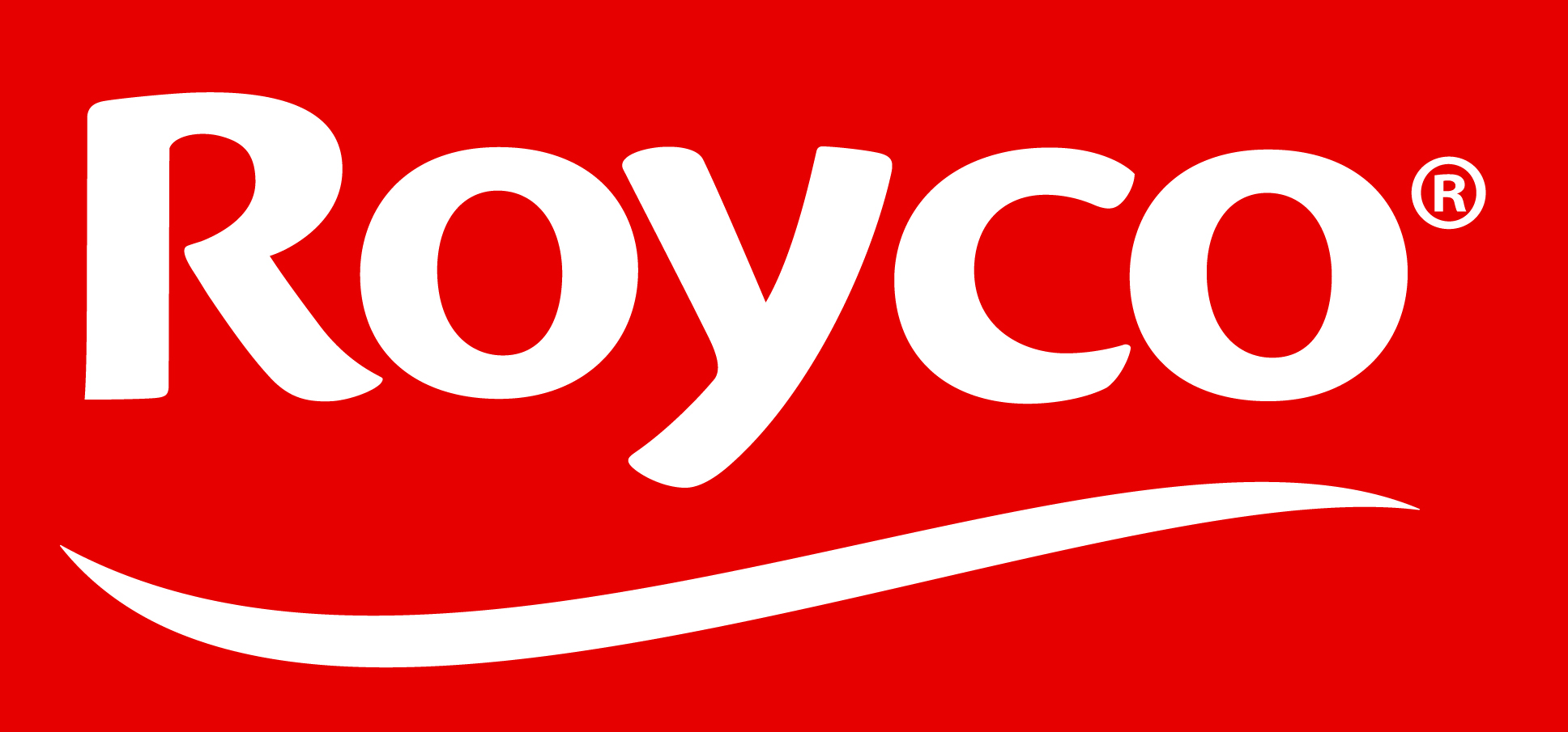 Royco Markenlogo mit weißem Schriftzug auf rotem Hintergrund.