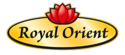 Logo der Marke Royal Orient mit einer roten Lotusblume über einem goldfarbenen Oval.
