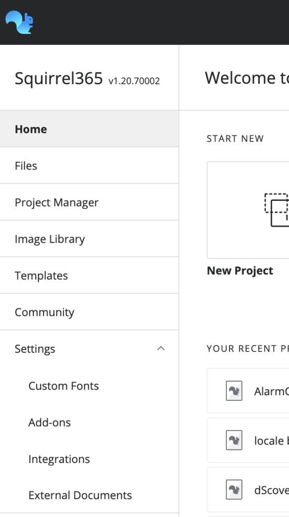 Squirrel home page menu
