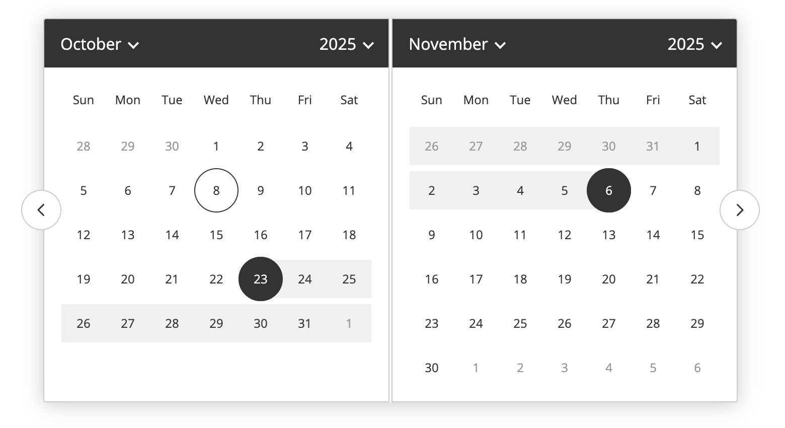 New date picker with range option