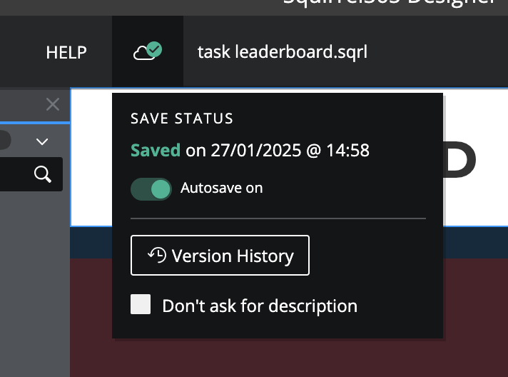 Screenshot of Save status pop up